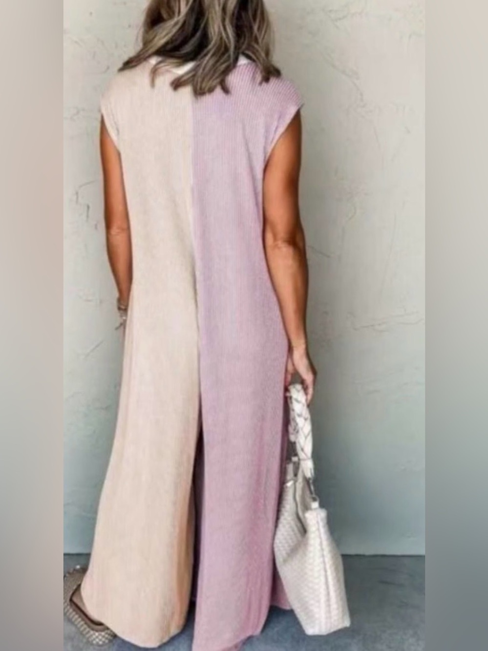 Sleeveless Two-Tone Wide Leg Jumpsuit in Lilac and Dusty Peach - Picture 2 of 7